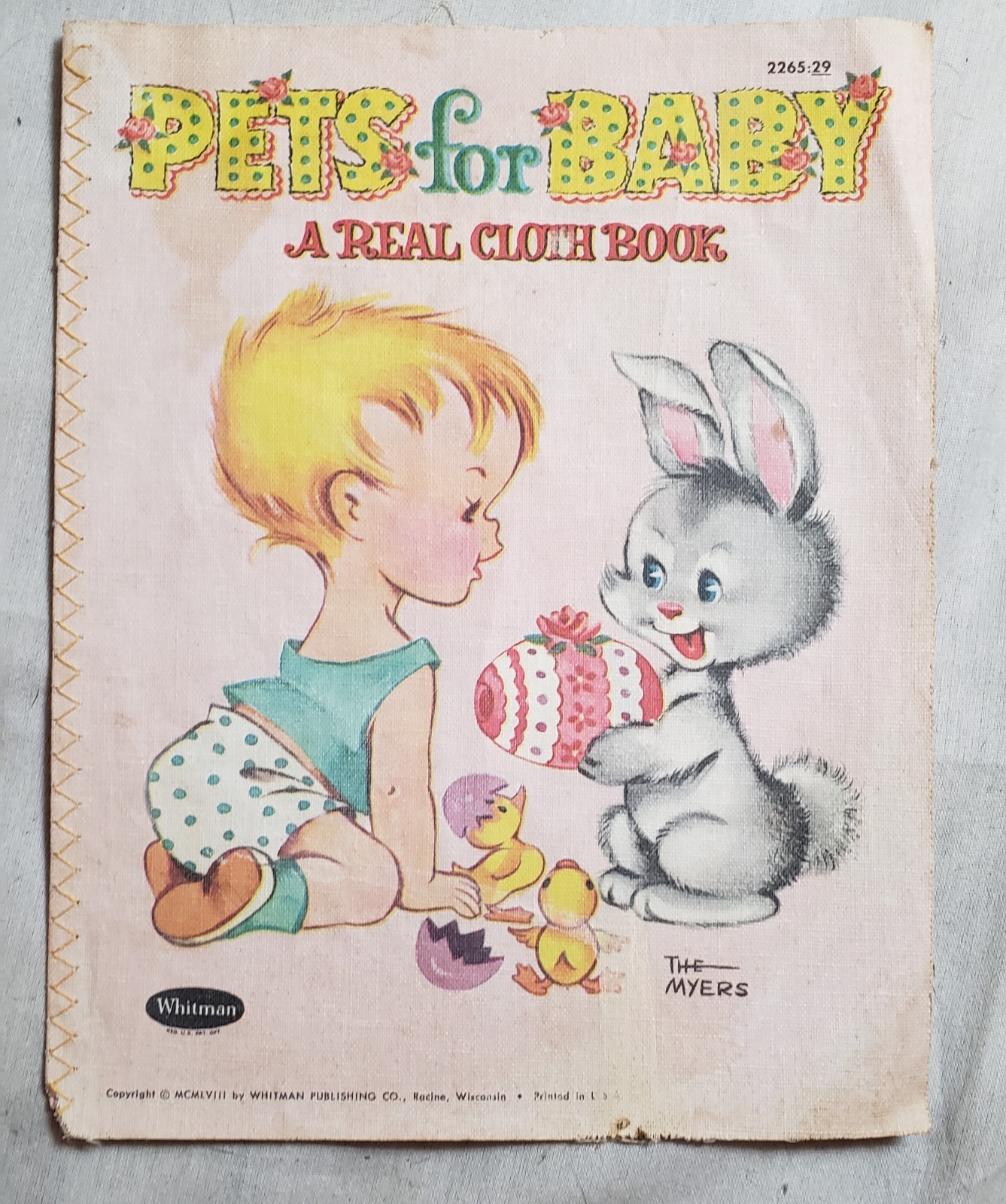 Pets for Baby: A Real Cloth Book 1958 Whitman’s 6 Pages 8.5X6.5″