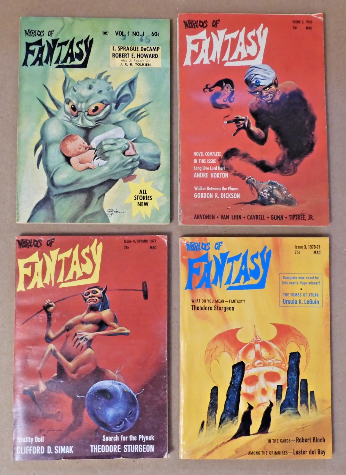 Lot 4 WORLDS OF FANTASY Sci-Fi Paperback Issues 1-4 1968-1971