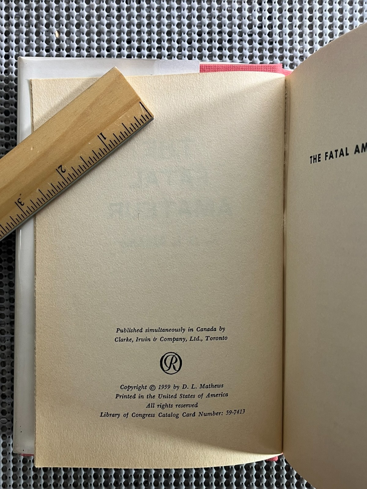 Vintage Suspense Thriller ~ The Fatal Amateur ~ D. L. Mathews ~ 1959 HC DJ