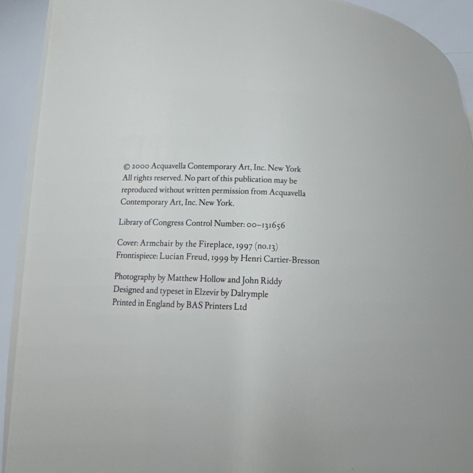 Lucien Freud Recent Work 1997-2000 Exibition Catalog Acquavella Contemporary Art
