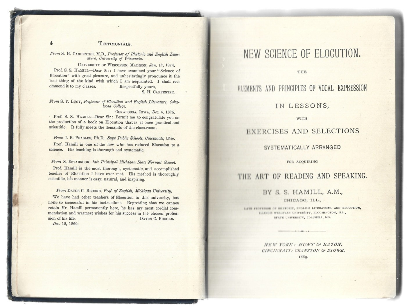 New Science Of Elocution Vocal Expression Lessons Hardcover 1889 Antique Hamill