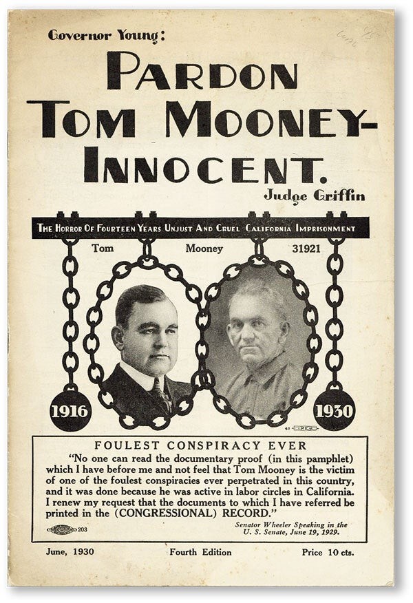 Tom Mooney Molders‘ Defense Committee GOVERNOR YOUNG: PARDON TOM MOONEY 1930 VG