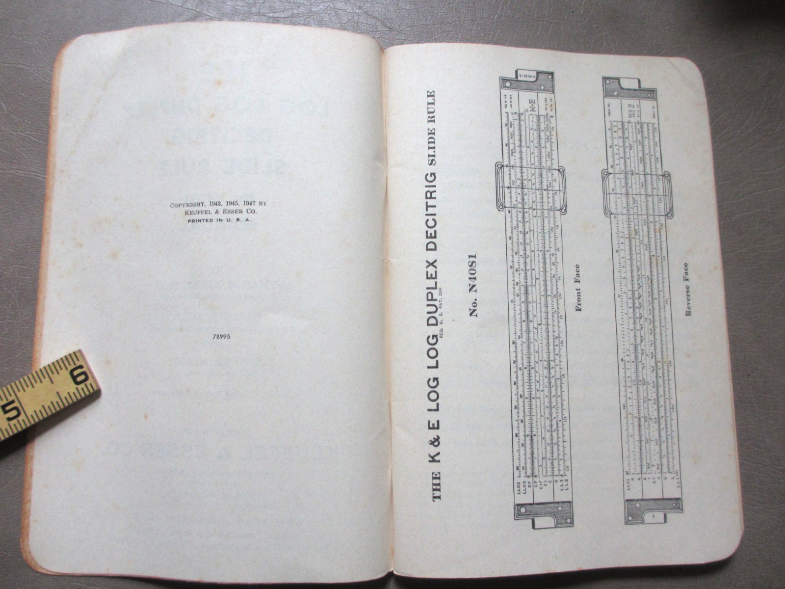1947 K&E Manual Log Log Duplex Decitrig Slide Rule No. N4081 Keuffel & Esser Co.