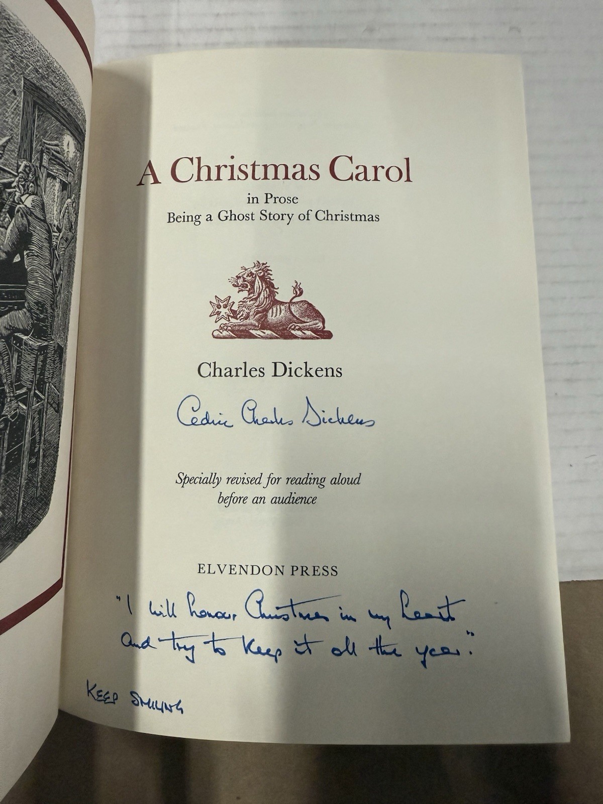 A Christmas Carol Charles Dickens I Prose 1965 Signed by Dickens Great Grand Son