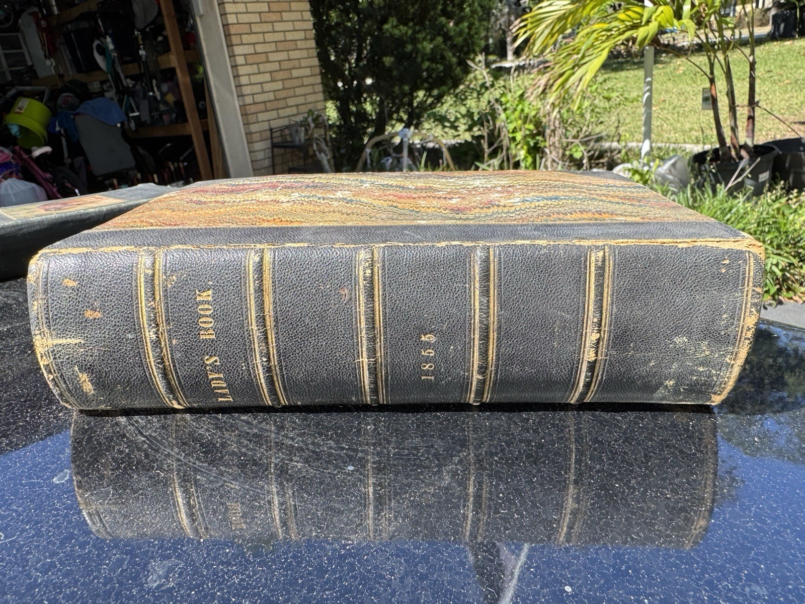 Lady’s Book 1855 Leather Bound Book, Illustrated Plates, Hardcover Antique