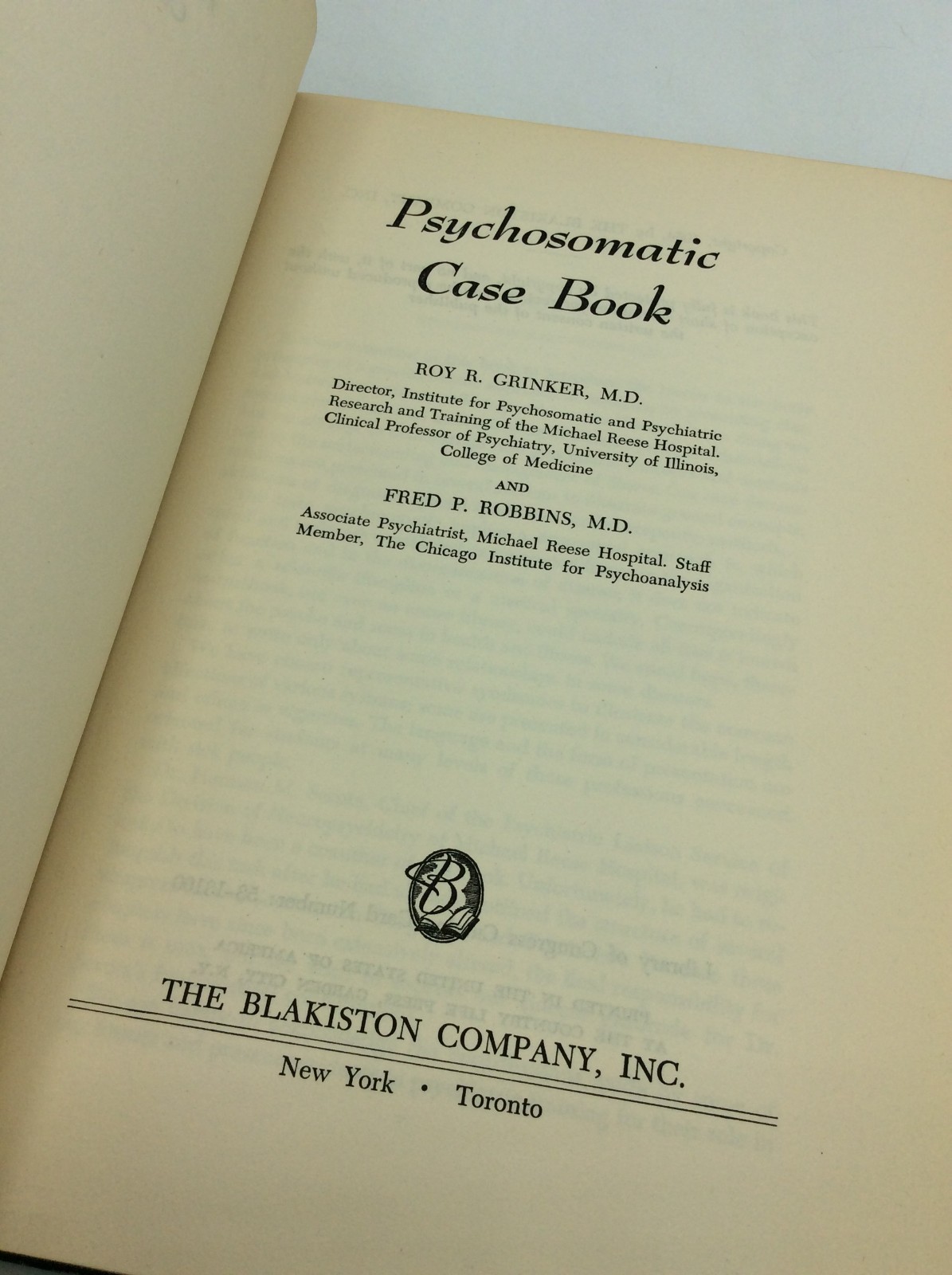 PSYCHOSOMATIC CASE BOOK – Roy R. Grinker and Fred P. Robbins – 1954 – psychology