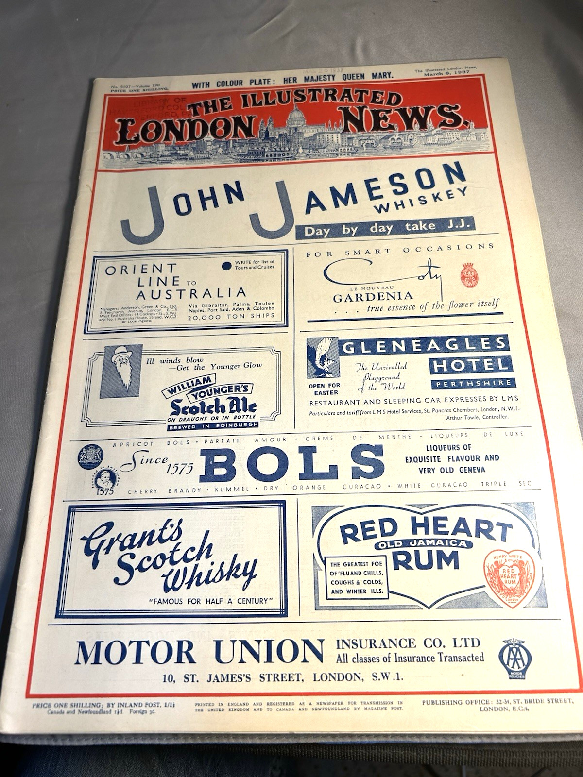 The Illustrated London News March 6 1937 Ads for Cars Hudson, Ford v8, Hillman