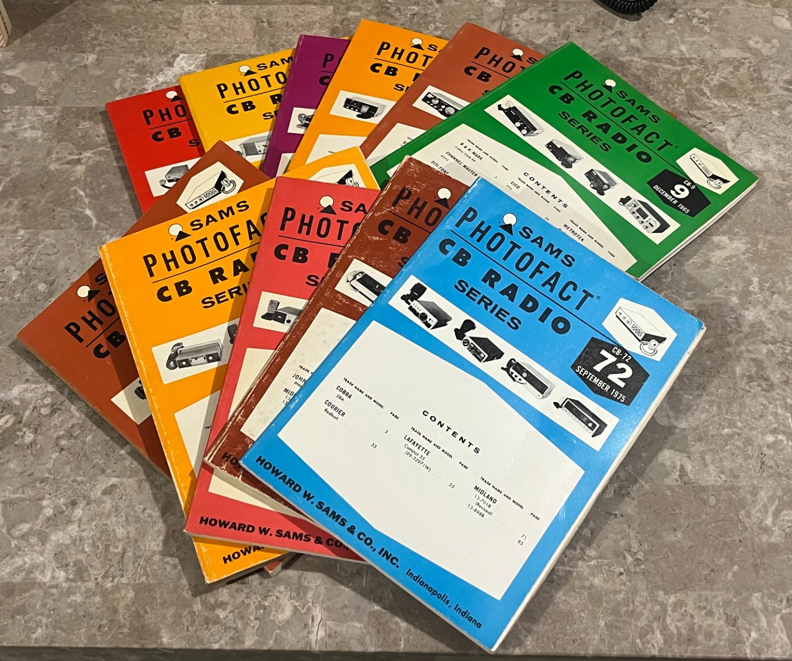 Lot of 11 Sams Photofact CB Radio Series 4-10, 17, 34, 69, & 72