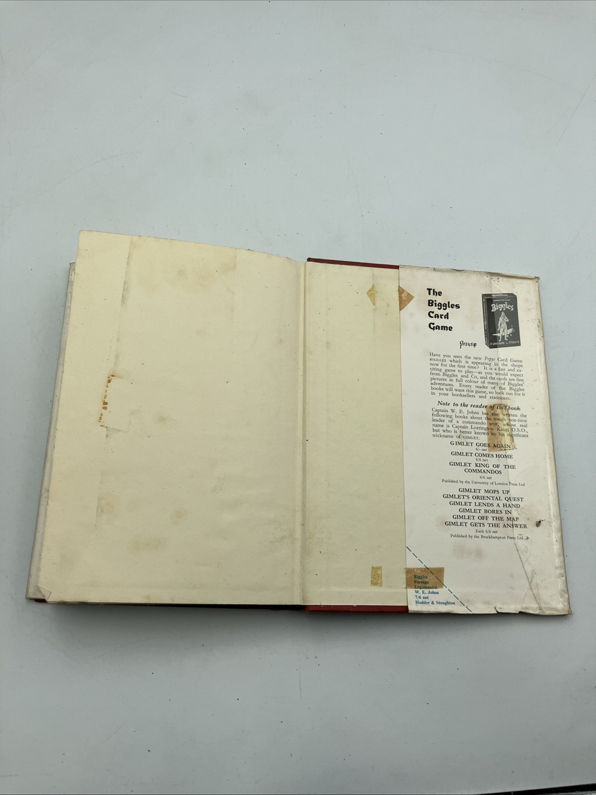 Biggles Foreign Legionnaire Captain W E Johns Hodder & Stoughton 1st Ed 1954