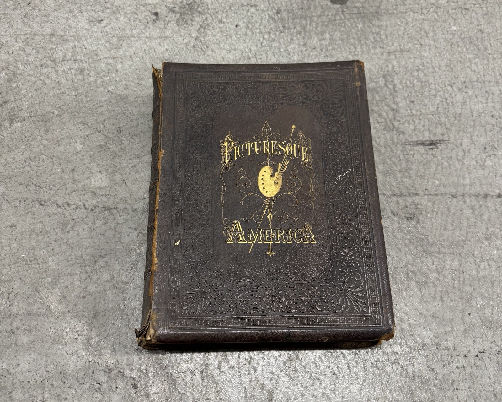 Antique 1874 Picturesque America Vol II Leather Illustrated Book Engravings NYC
