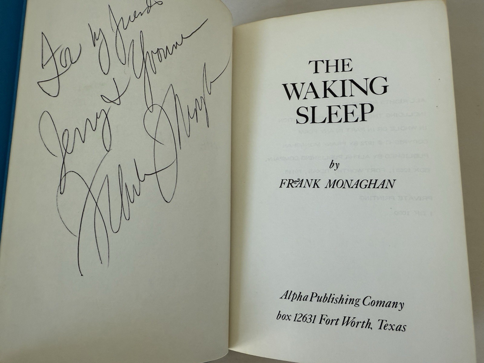 1972 Frank Monaghan The Waking Sleep Hypnosis 1/1000 Limited Edition Signed