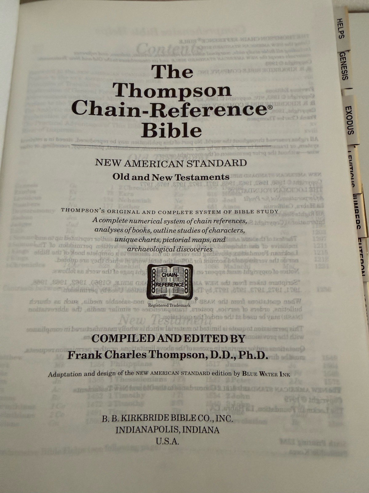 NASB Thompson Chain Reference Study Bible Index BLACK Bonded Leather