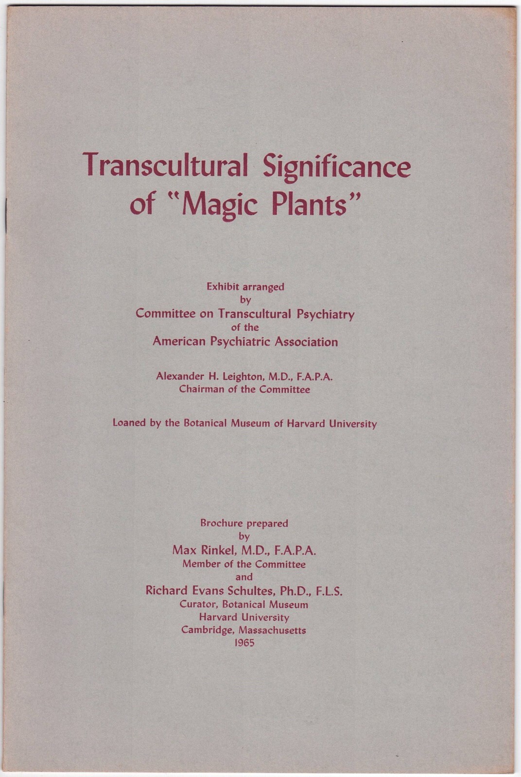 PEYOTE 1965 Brochure – Max Rinkel & Richard Evans Schultes „Magic Plants“ LSD