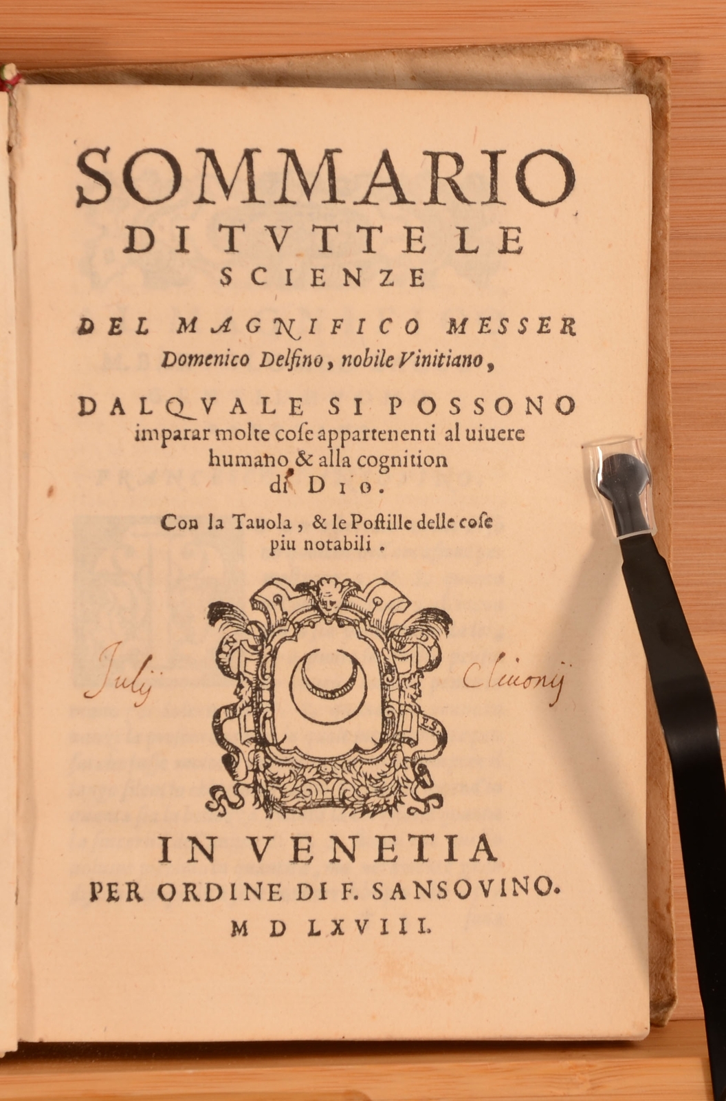 1568 Sommario di Tutte le Scienze Domenico Delfino Italian Very Scarce