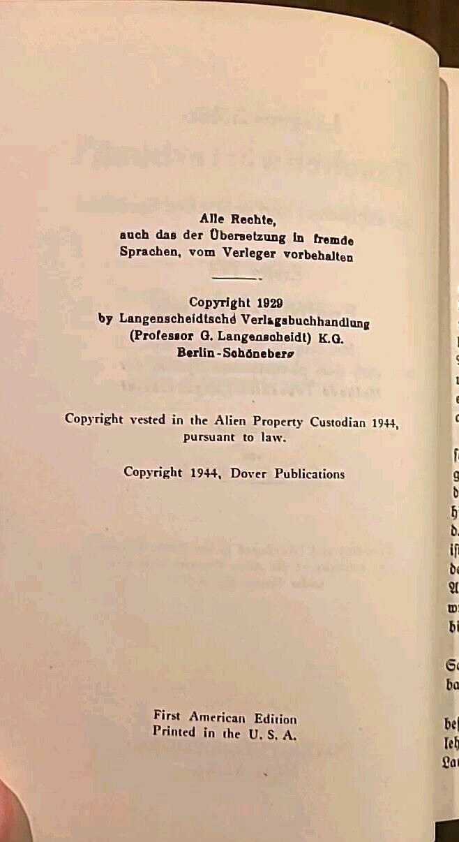1944 Langenscheidt’s Pocket Dictionary: English-German, German-English VTG HC