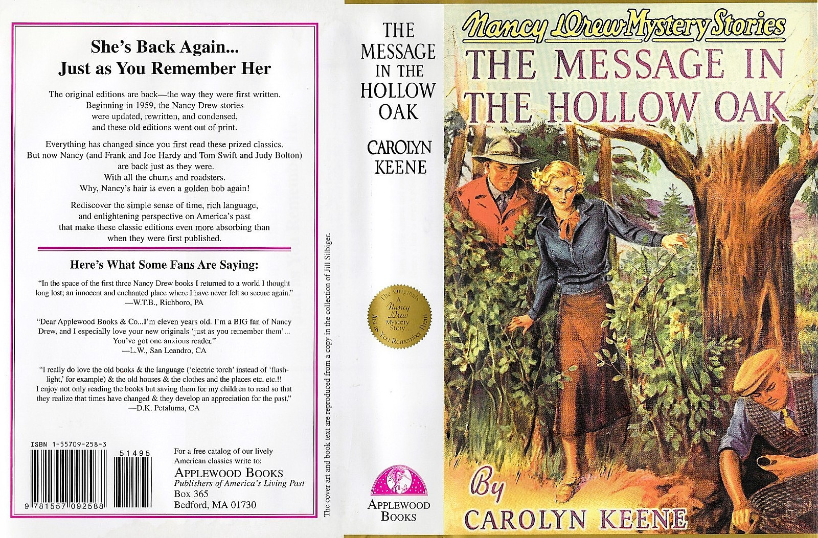 Nancy Drew THE MESSAGE IN THE HOLLOW OAK- Applewood HC/DJ 1st / Fine Cond .