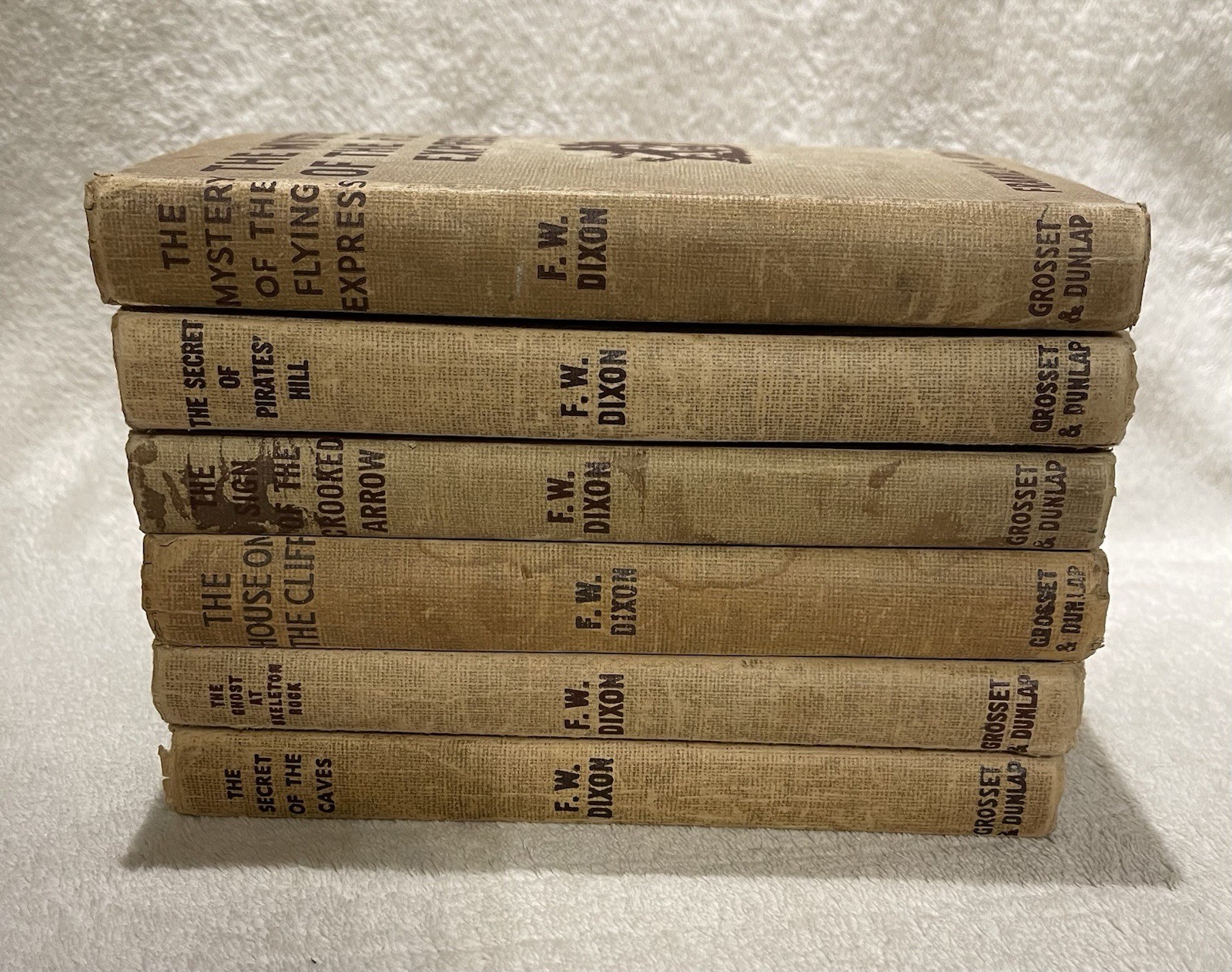 Hardy Boys Vtg HC Lot Of 6 Books F.W. Dixon Tweed Tan