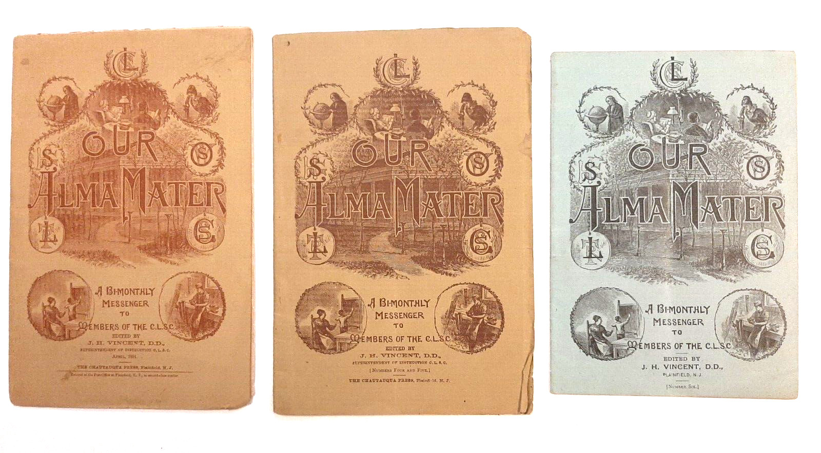 Lot/3 1885 ‚Our Alma Mater‘ CLSC Chautauqua Literary & Scientific Circle Vincent