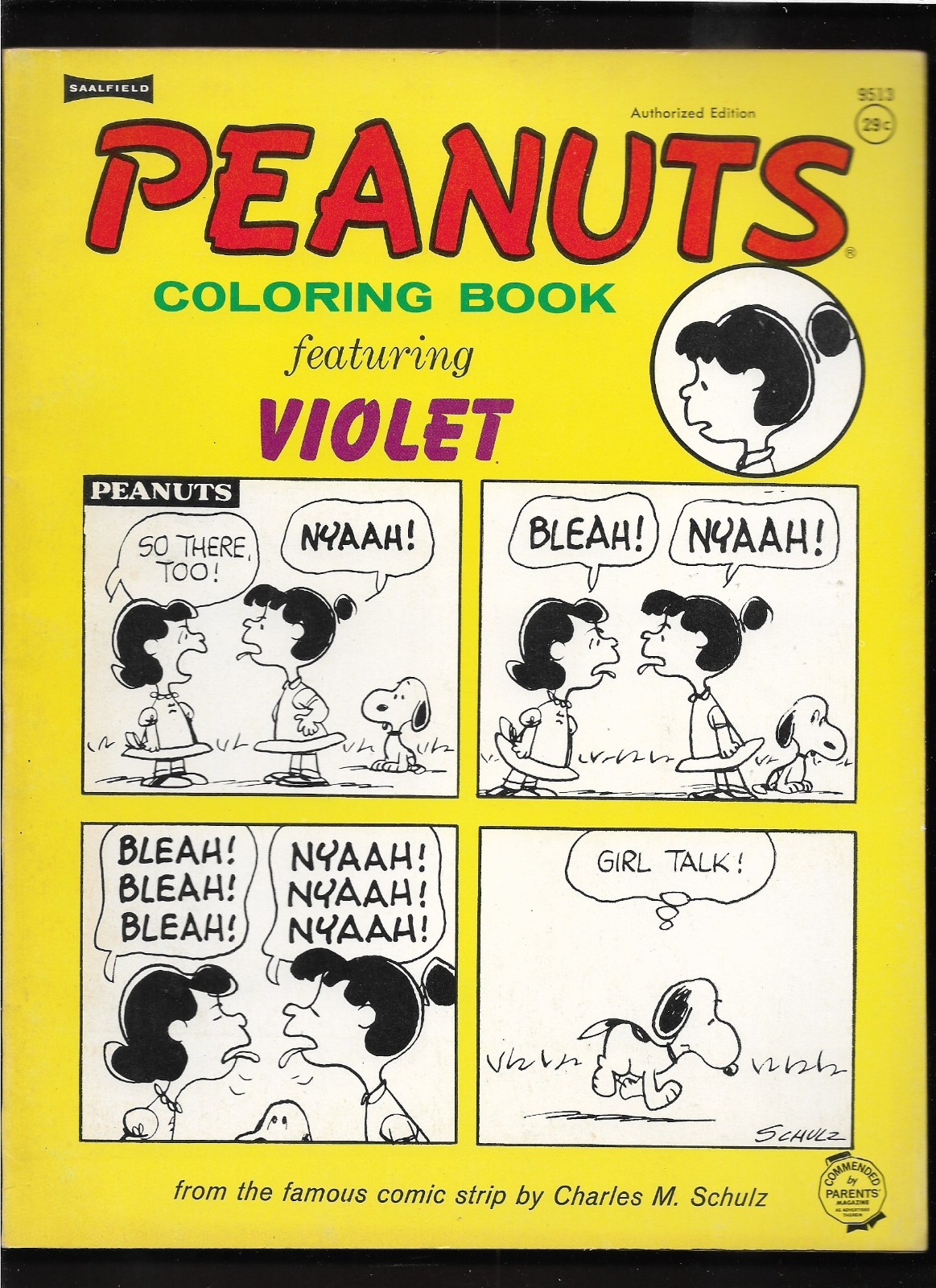 1967 Saalfield CHARLES SCHULZ PEANUTS COLORING BOOK FEATURING VIOLET UNUSED
