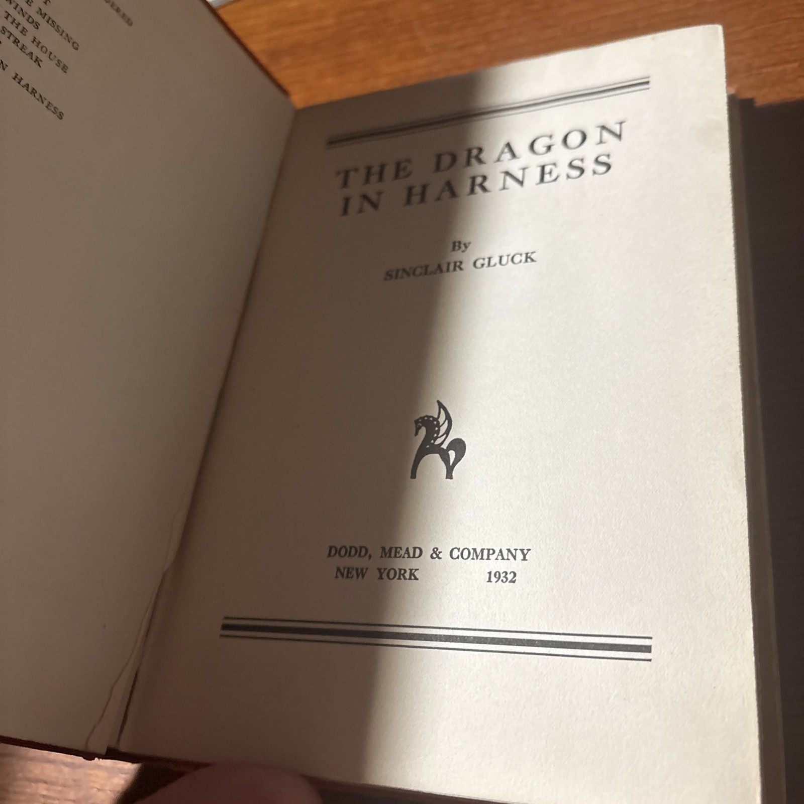 1932 The Dragon in Harness (Hardcover DJ) GLUCK, SINCLAIR Scarce Mystery Rare