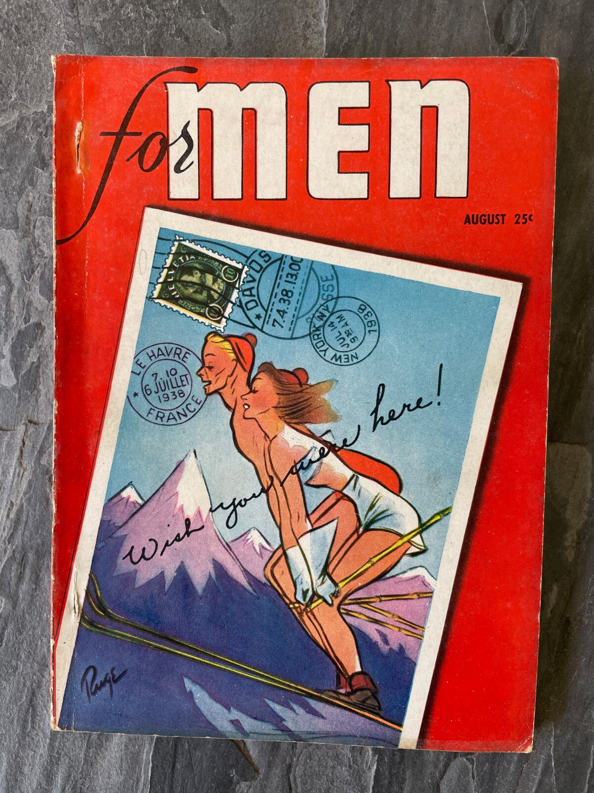 FOR MEN Aug 1938 Short Stories Cartoon Pub CC Beck John Ruge James Thurber Vtg