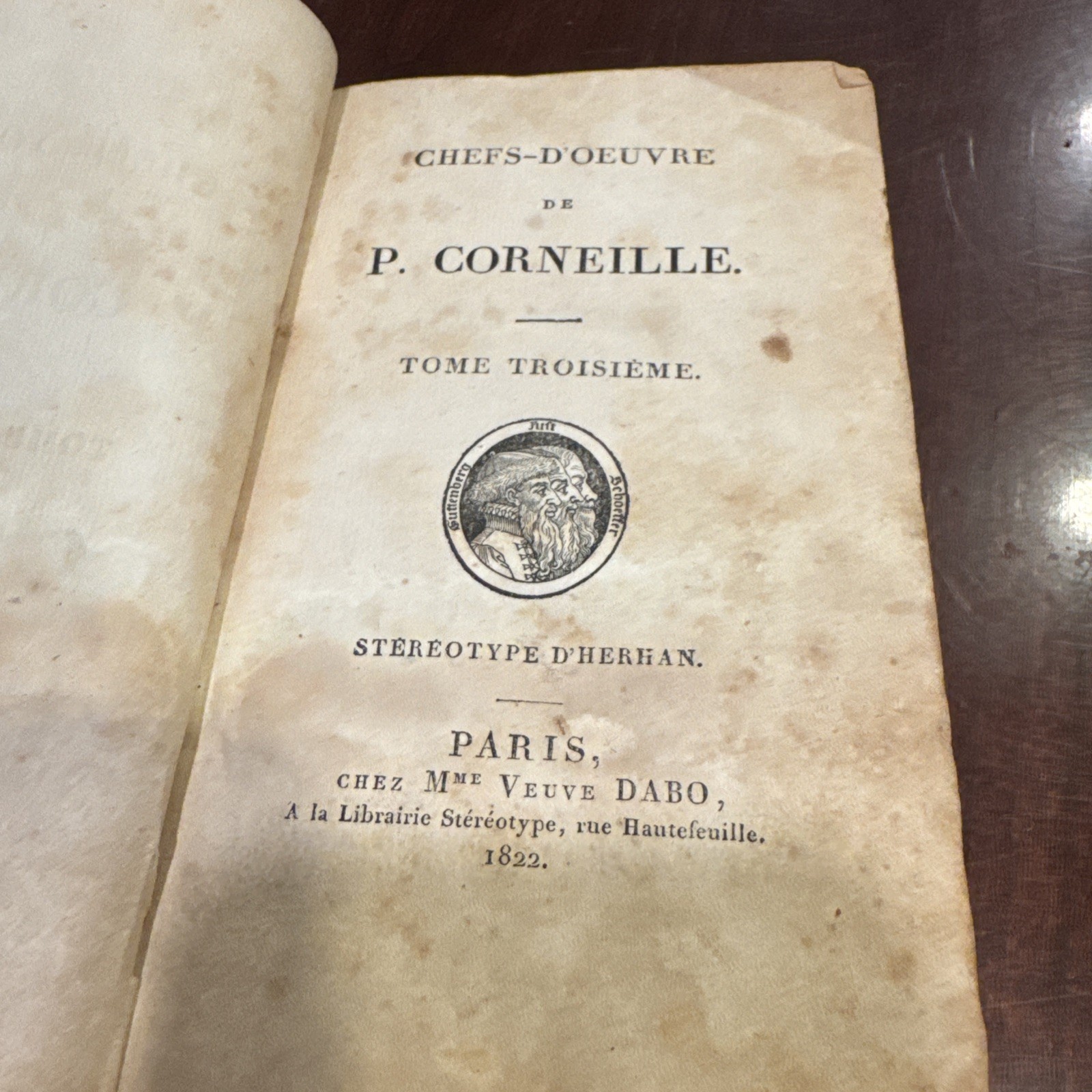 3 Antique 1822 Volumes-Chef-D’Oeuvres de P. Corneille Stereotype D’ Herhan