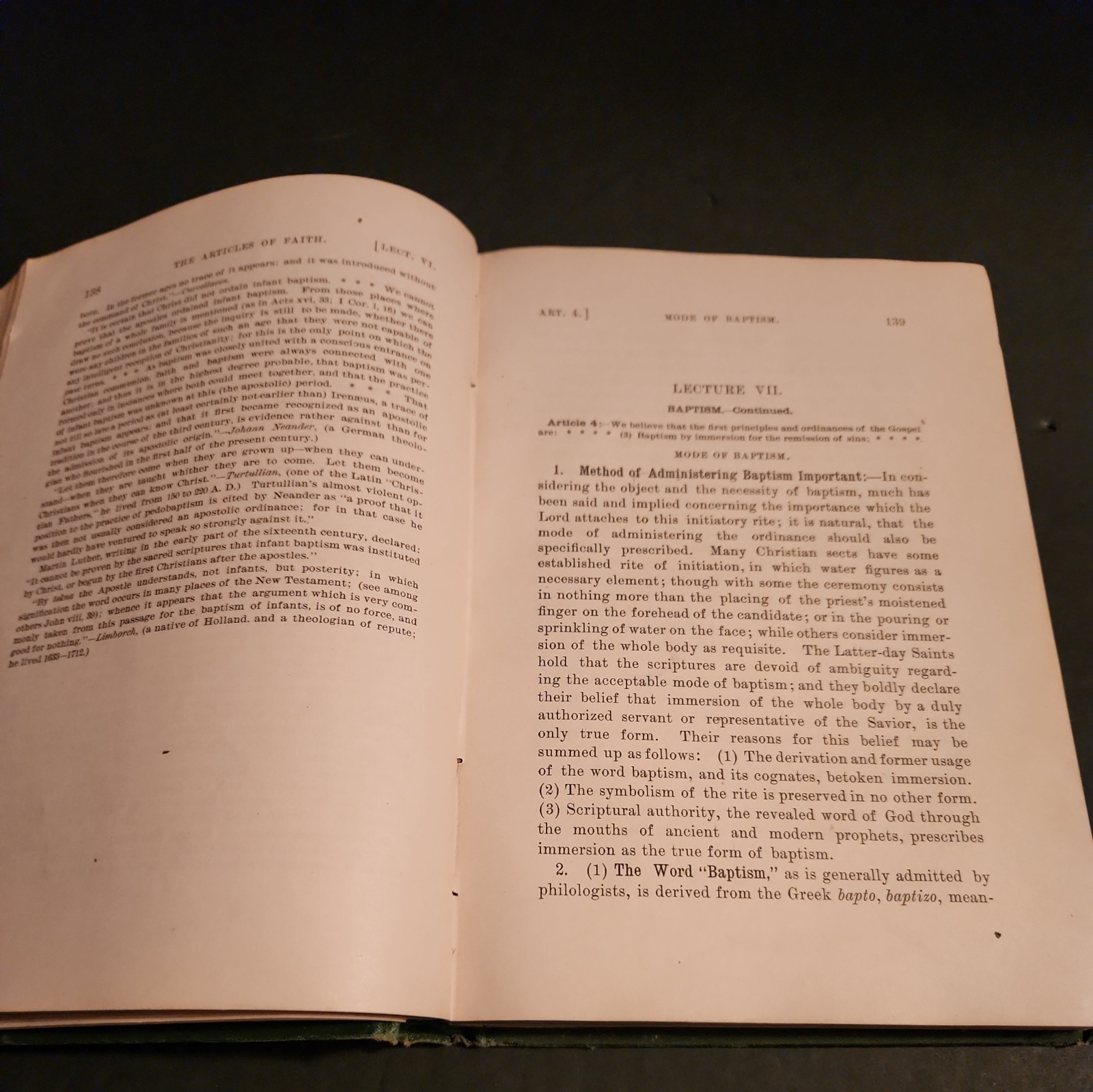 The Articles Of Faith, 1899 1st edition, green Cloth Hardcover Good Condition.