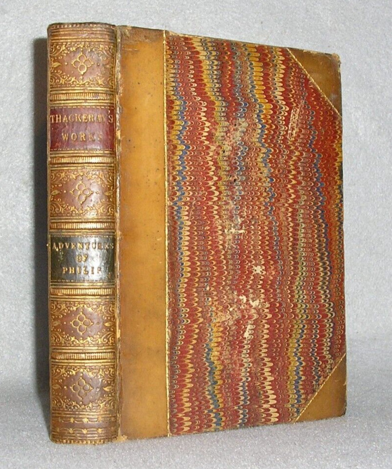 Antique Decorative Leather Book The Adventures of Philip William Thackeray 1873