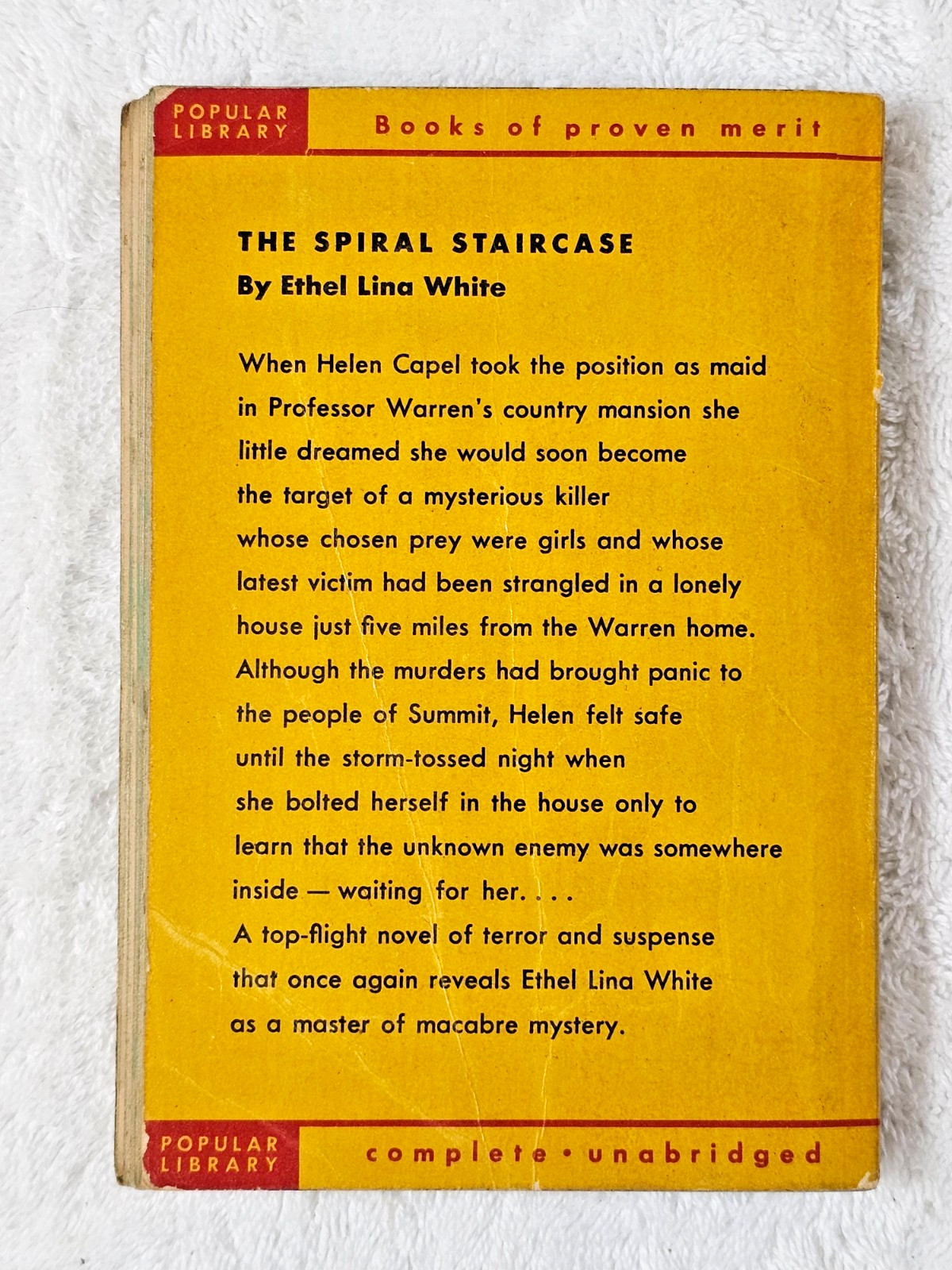 The Spiral Staircase Ethel Lina White 1946 Popular Library #120 Pulp PB VTG