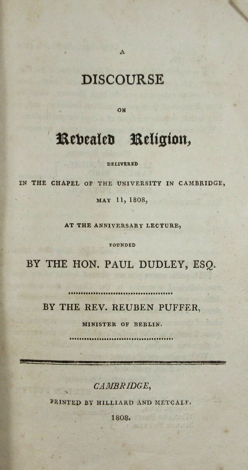 Early American Imprint Harvard Dudleian Lectures Rev Puffer Cambridge MA 1808