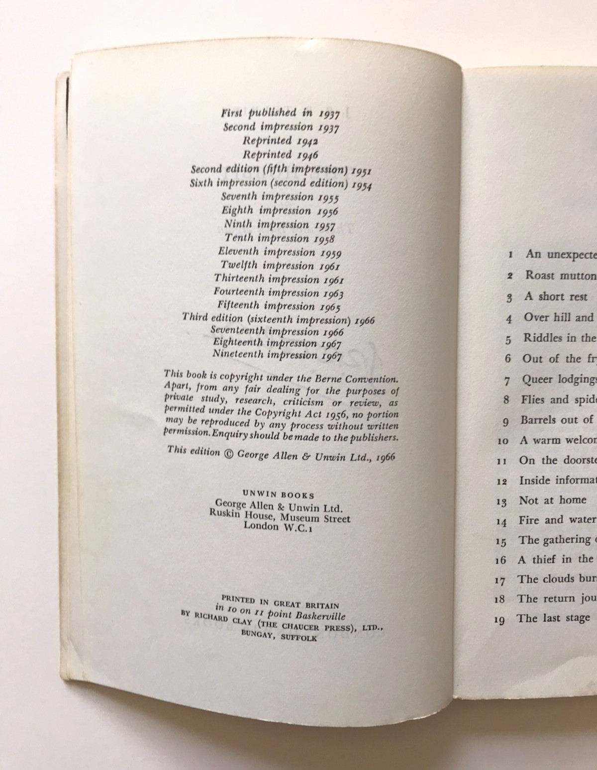 The Hobbit by J. R. R. Tolkien. Unwin Books, Third Edition 19th Impression, 1967