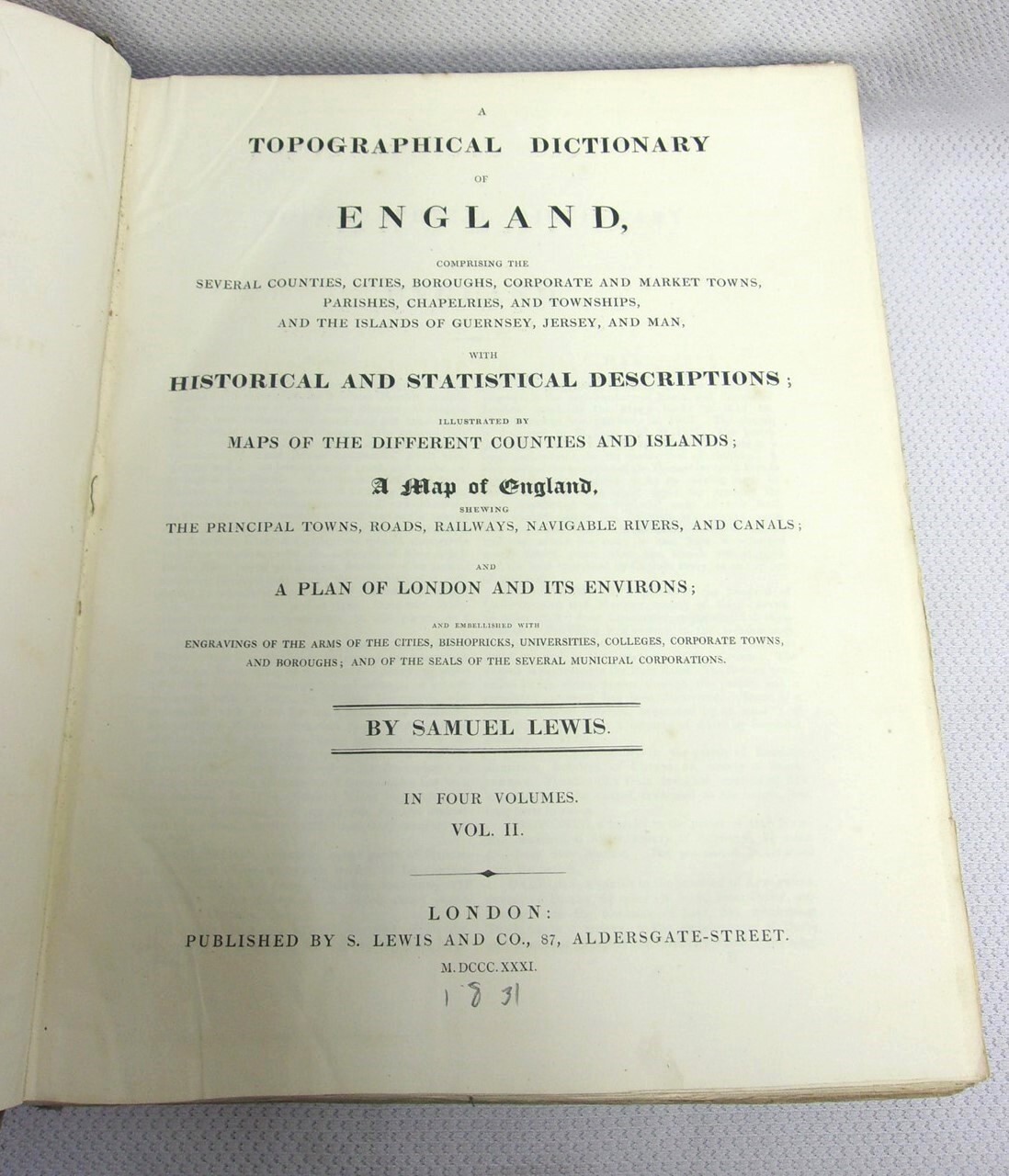 Antique 1831 Topographical Dictionary of England By Samuel Lewis Vol. Two