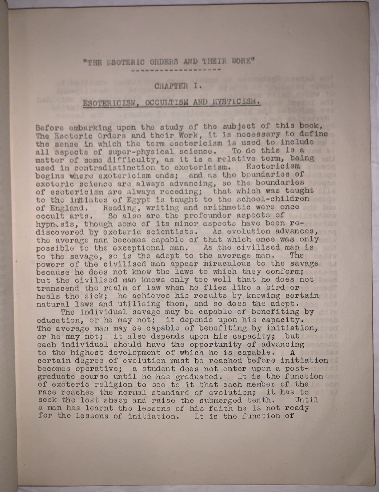 c.1950, TYPESCRIPT, DION FORTUNE, THE ESOTERIC ORDERS AND THEIR WORK, OCCULT