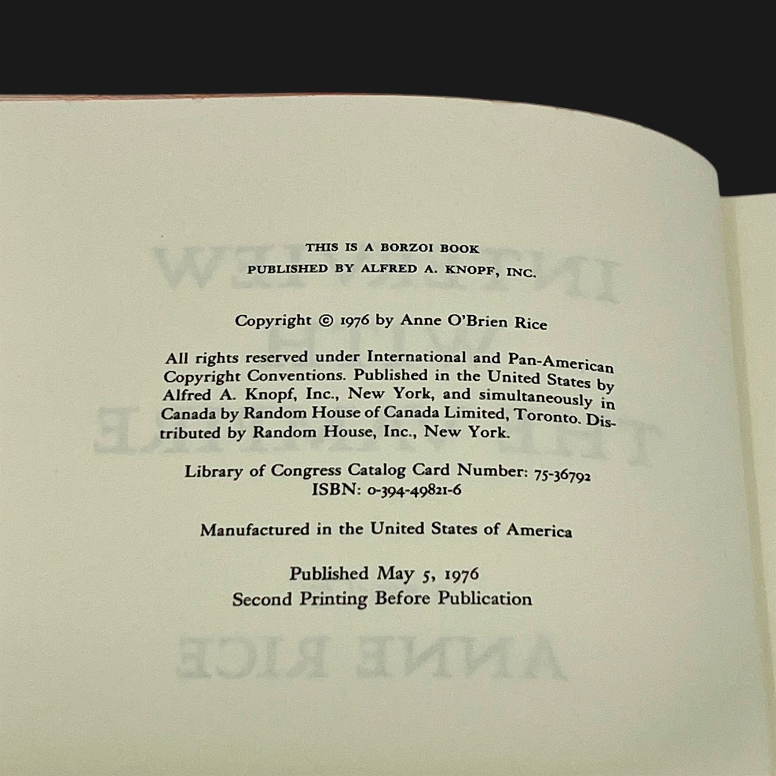 Interview with the Vampire | Anne Rice | 1976 First Edition, Second Printing