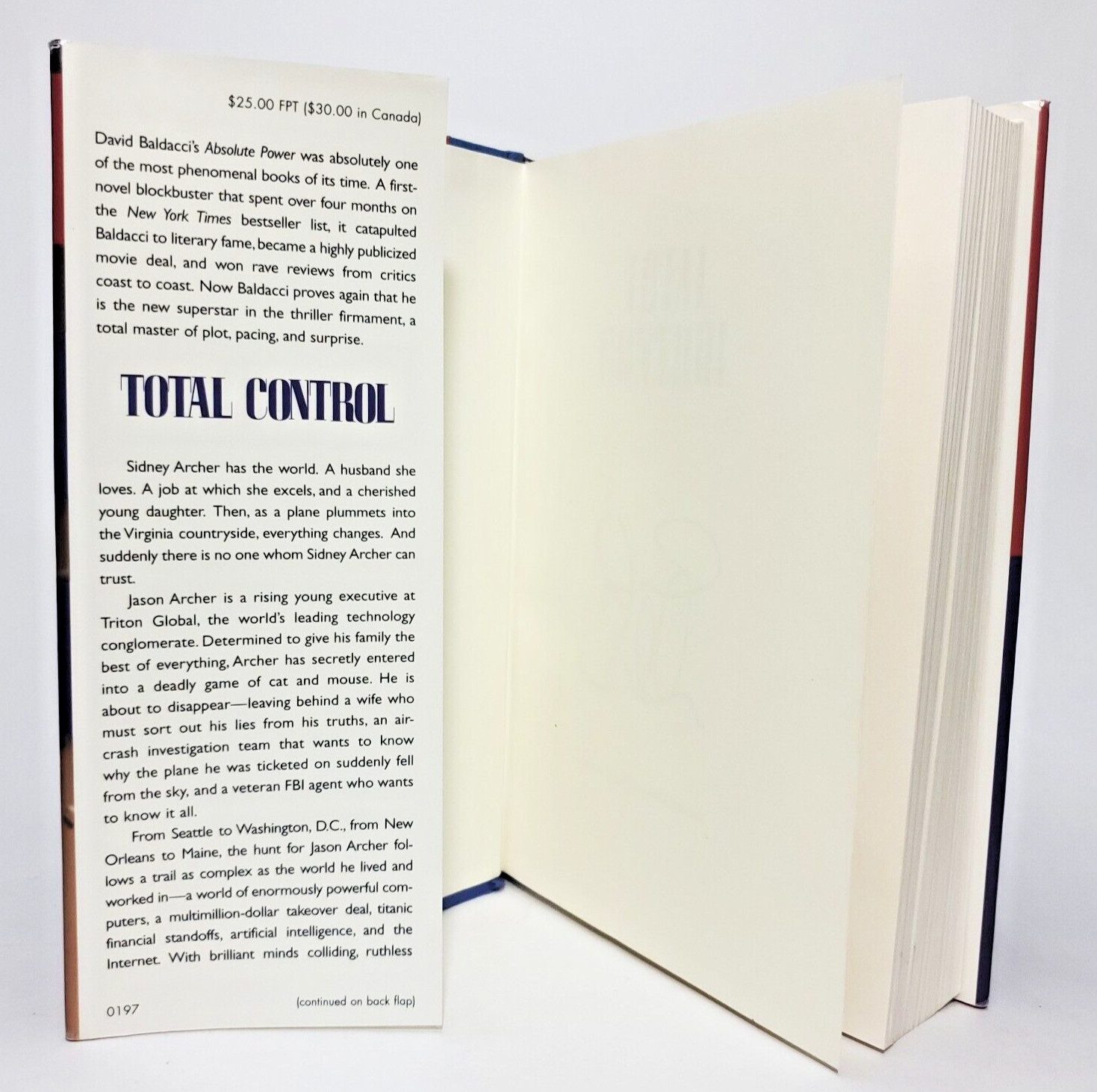 TOTAL CONTROL David Baldacci 1997 SIGNED First Edition First Printing HC$DJ