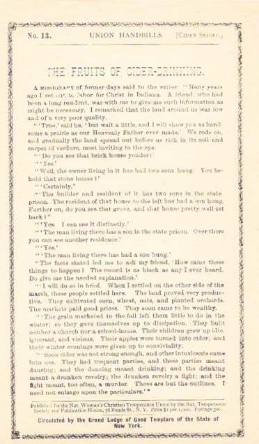 Temperance / FRUITS Of CIDER-DRINKING Union Handbills Cider Series No 13 1st ed