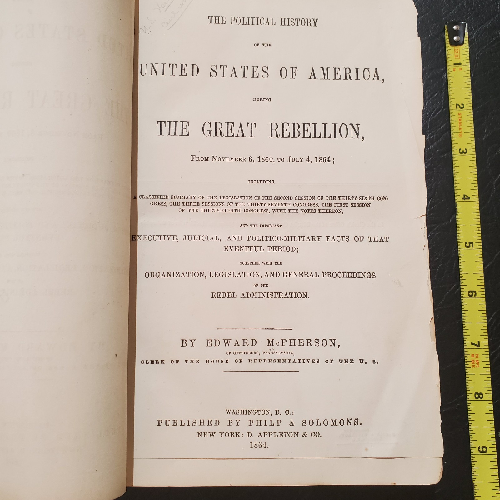 1864 „The Great Rebellion“ Wartime Political History of USA by Edward Mcpherson