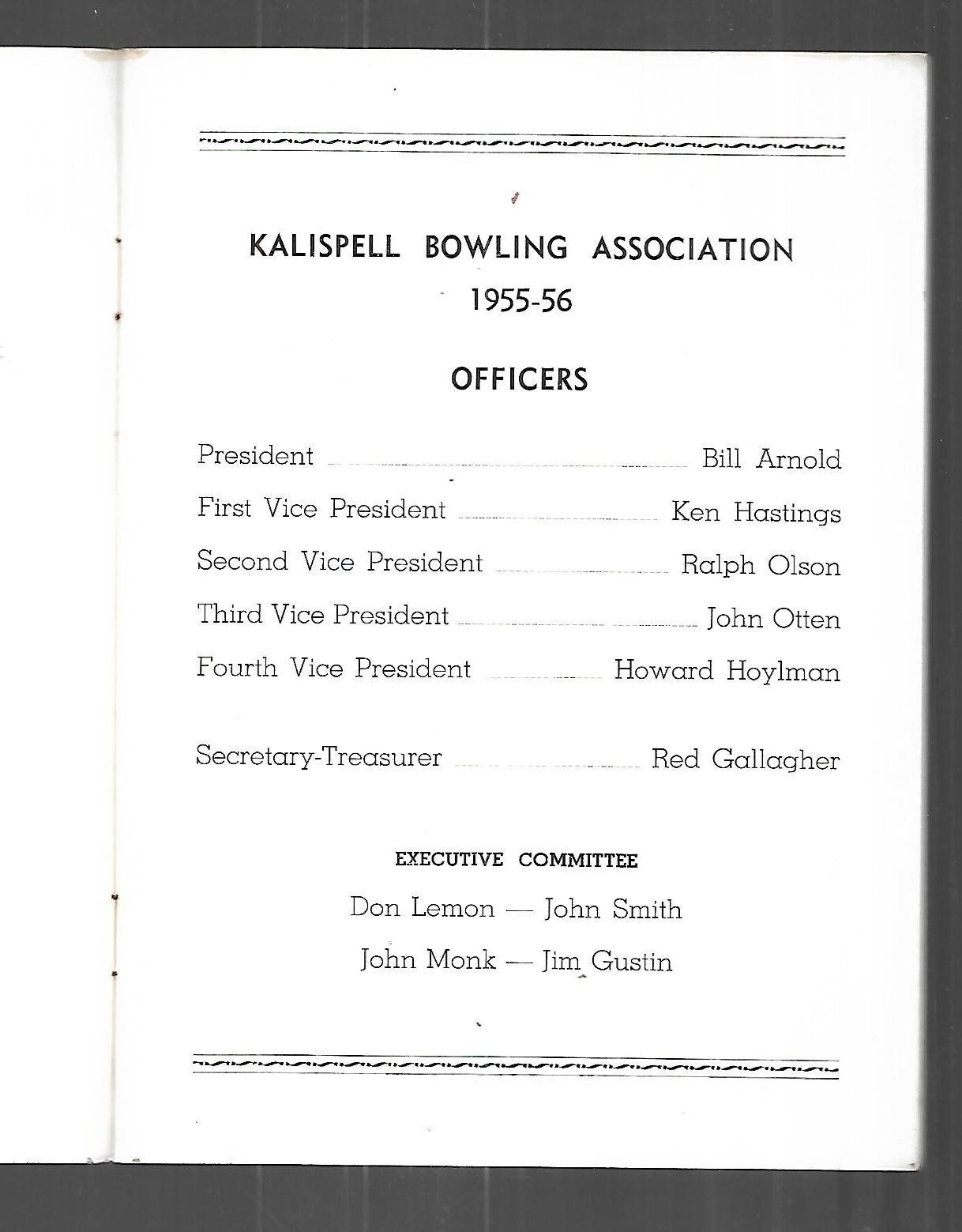 Kalispell Bowling Association Year Book for 1956 (Center-stapled)