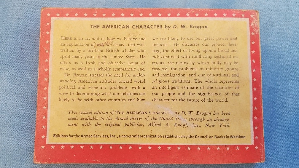 Armed Services Edition The American Character R-16 Brogan Very Good minus
