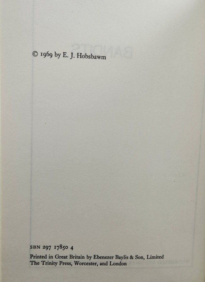 Bandits by E.J. Hobsbawm, First Edition Hardcover, 1969
