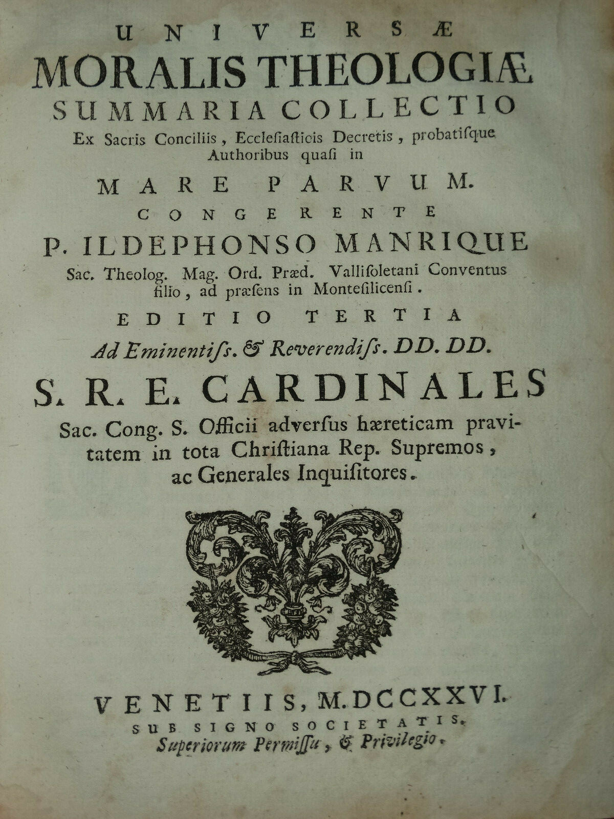 Book Manrique Moralis Theologiae Theologie Venetiis 1726 Ethics