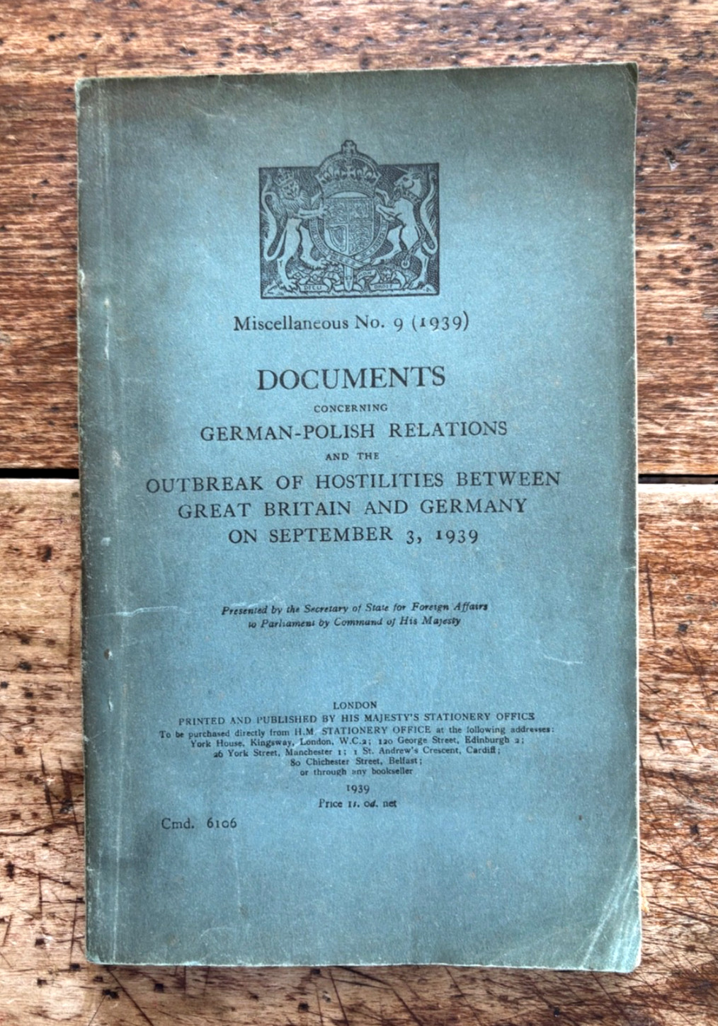 HMSO BLUE BOOK 1939 Documents re: Outbreak of WWII/Germany/Hitler/Poland/Nazis