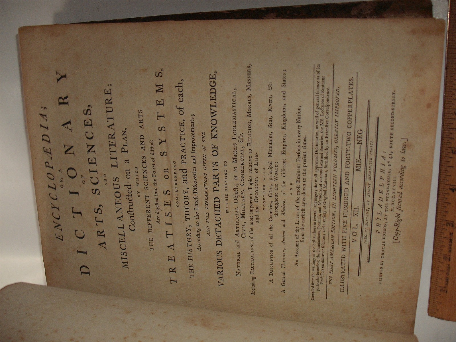 Rare Book 1798 Leather Bound Encyclopedia Dictionary Arts & Science 799 Pages