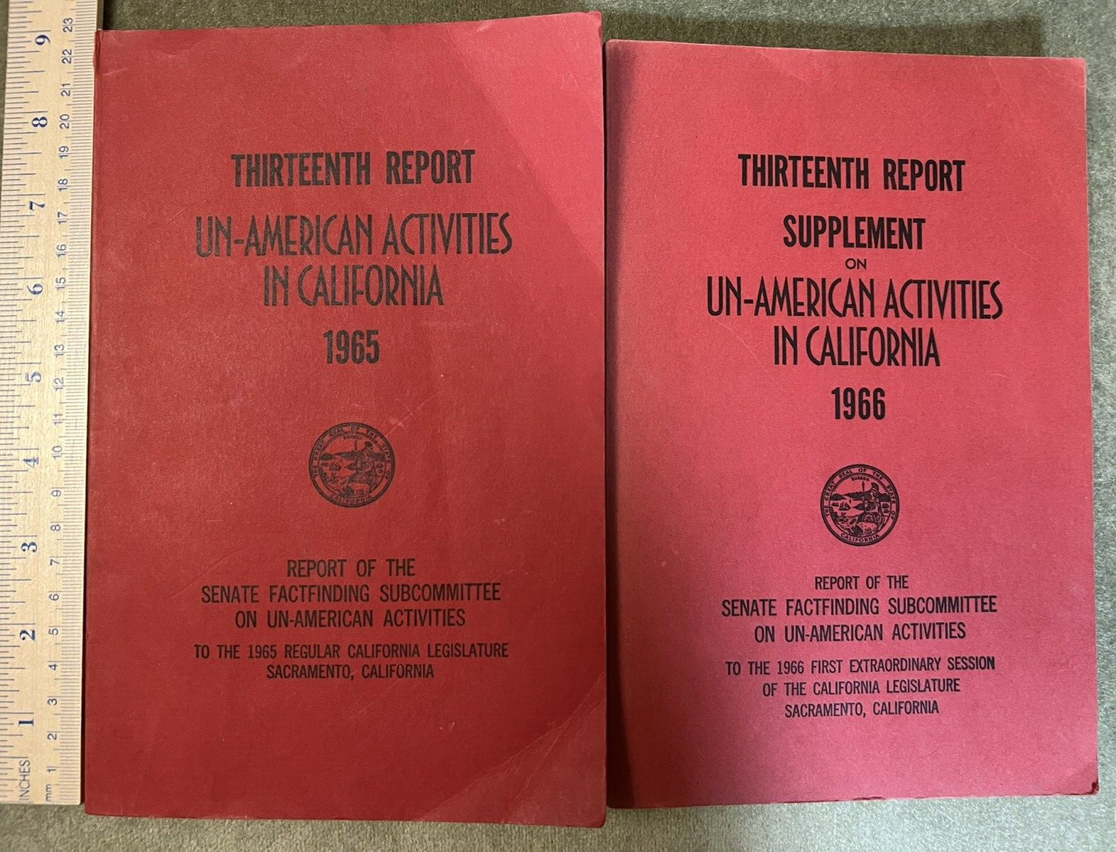 Softcover 13th Report Un-American Activities in California, Two Vol. 1965 & 1966