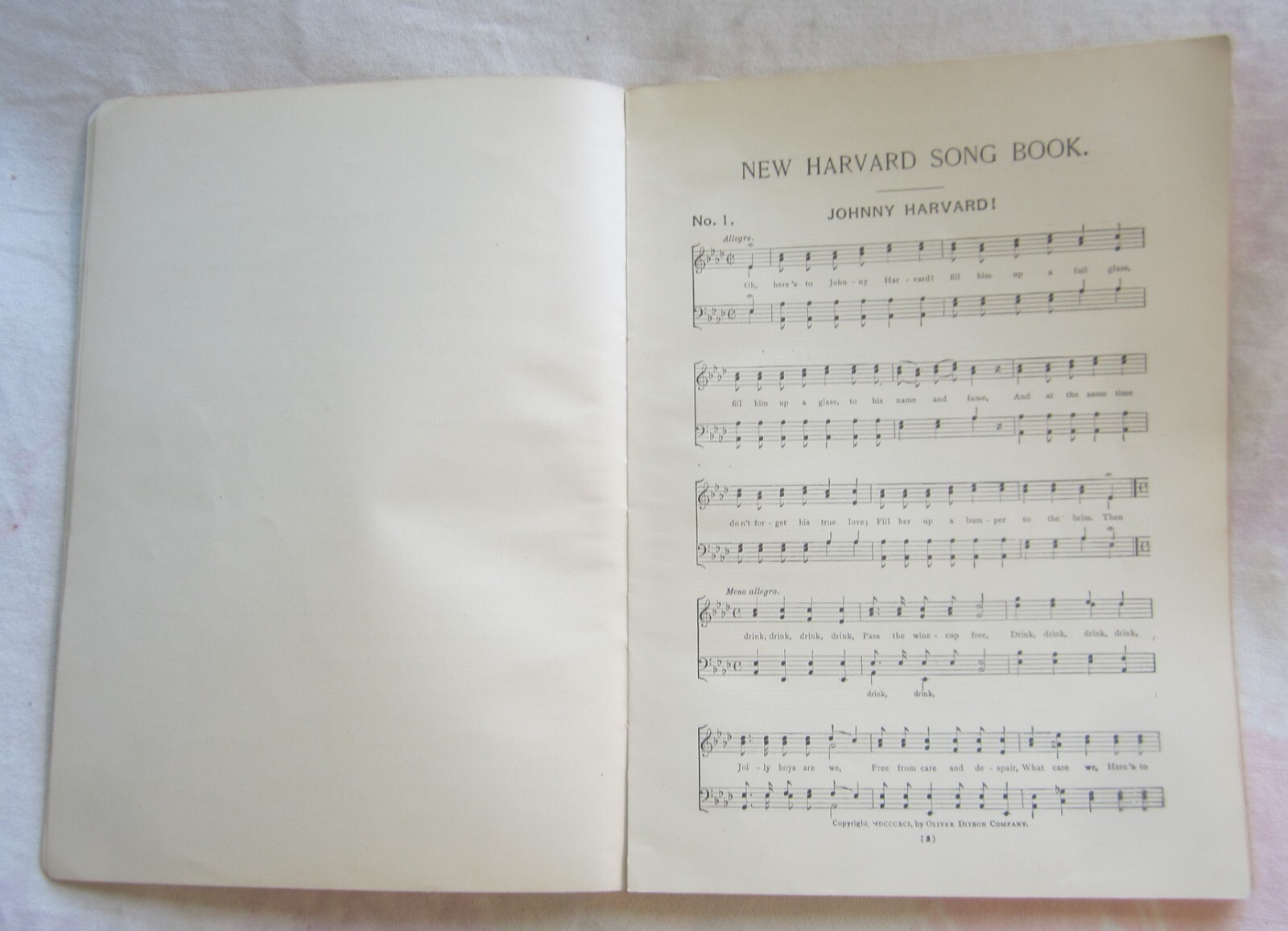 The NEW HARVARD SONG BOOK — Revised & Enlarged Edition — OLIVER DITSON, 1896