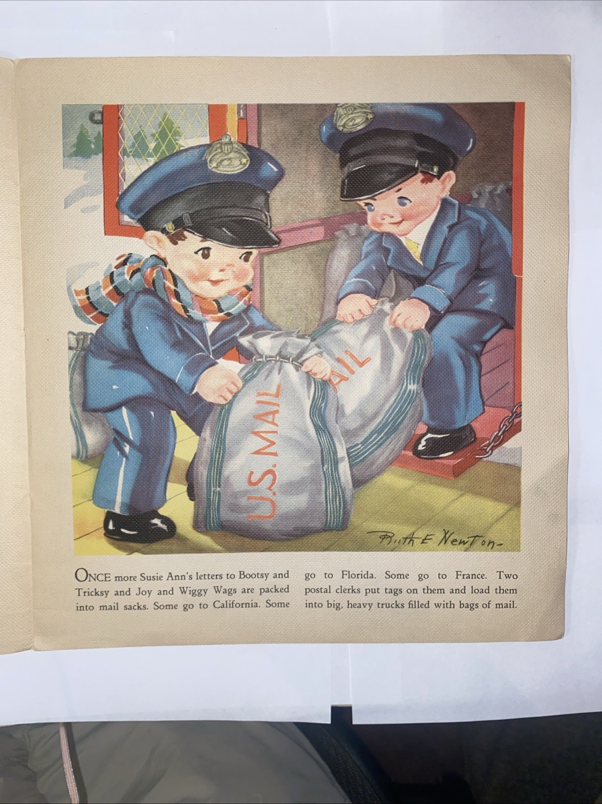 Let’s Play Store, Let’s Play Postman Vtg Linen Children’s Books 1936 13” X 12”
