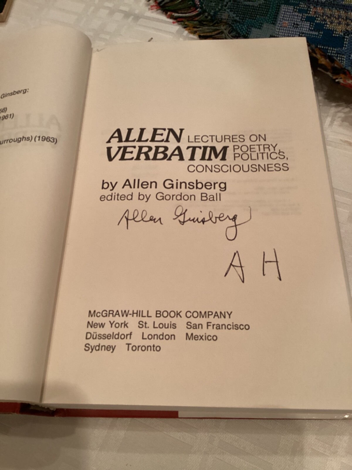 Allen Ginsberg, “Allen Verbatim” first edition 1974, signed by Ginsberg