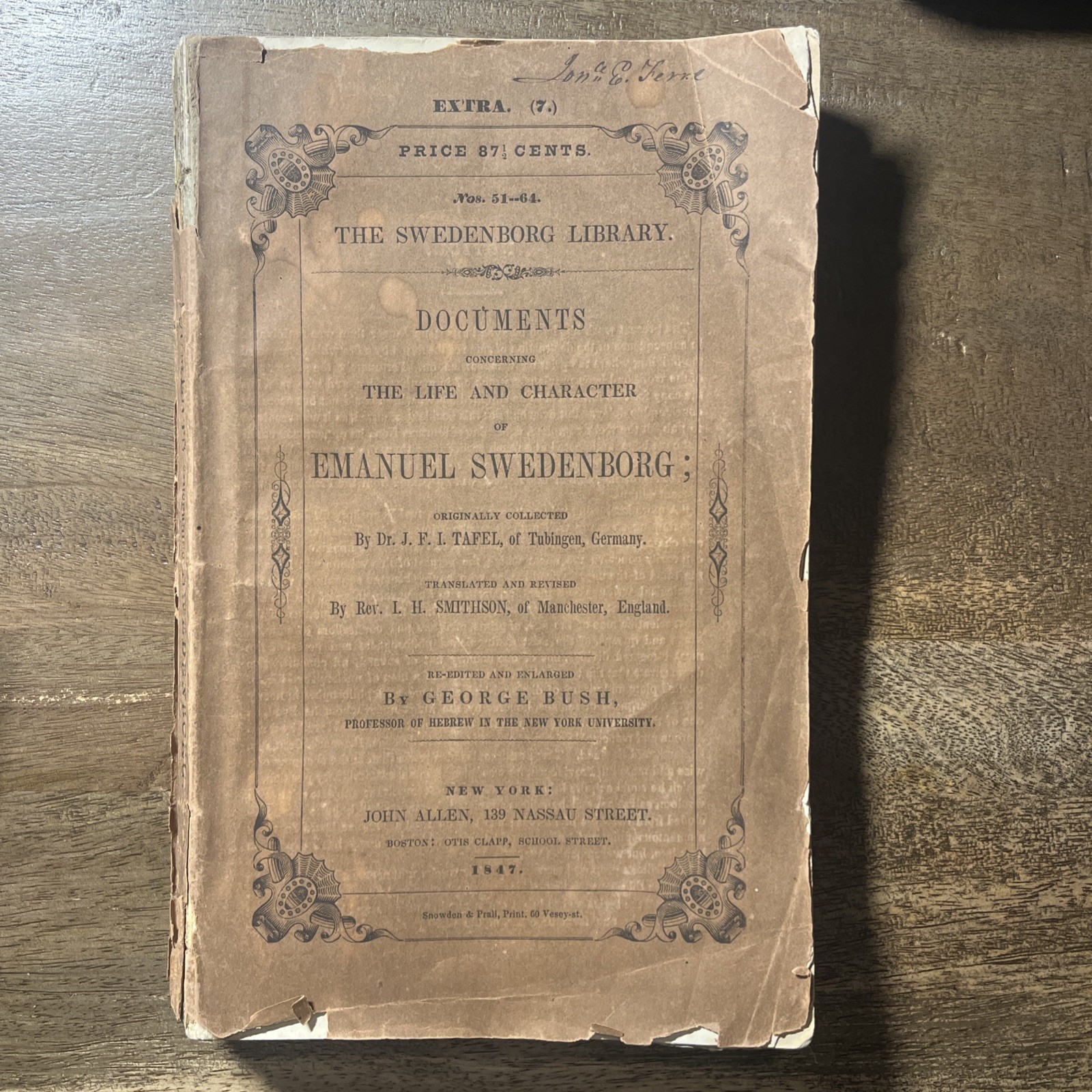 Emanuel Swedenborg~The Life And Character~George Bush~1847 Softcover