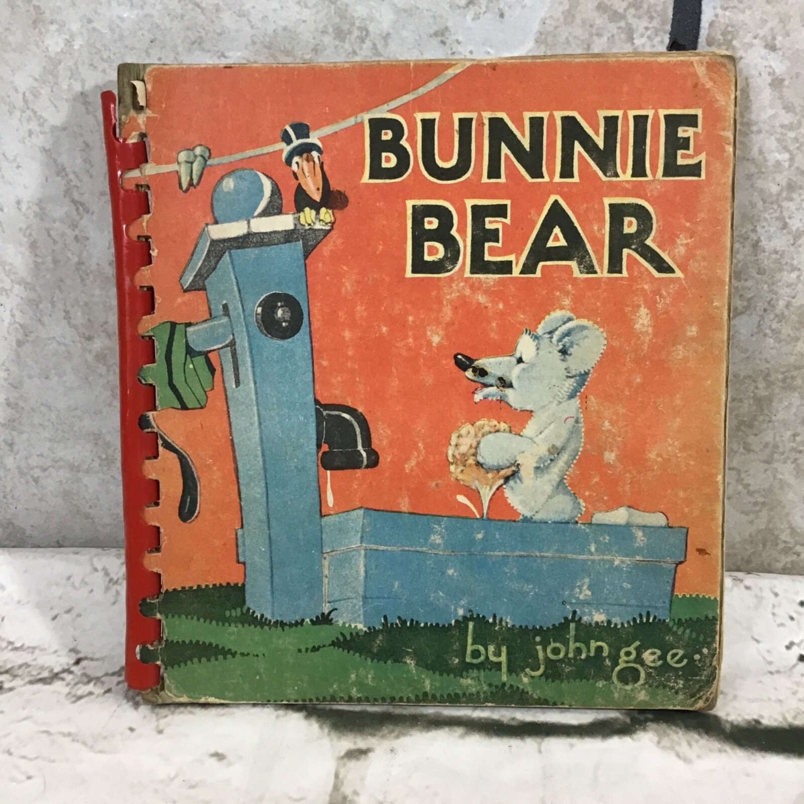 BUNNIE BEAR Saalfield by John Gee hardboard Plastic Comb Bound 1936 Rare Flaw