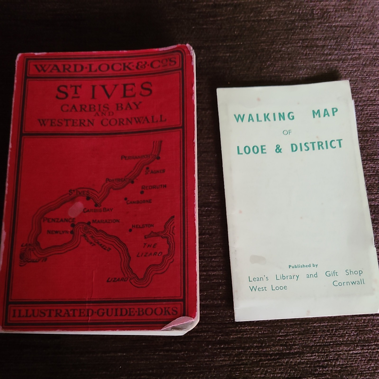 Vintage St Ives Ward Lock Guidebook & Lean’s Walking Map of Looe Cornwall Set.